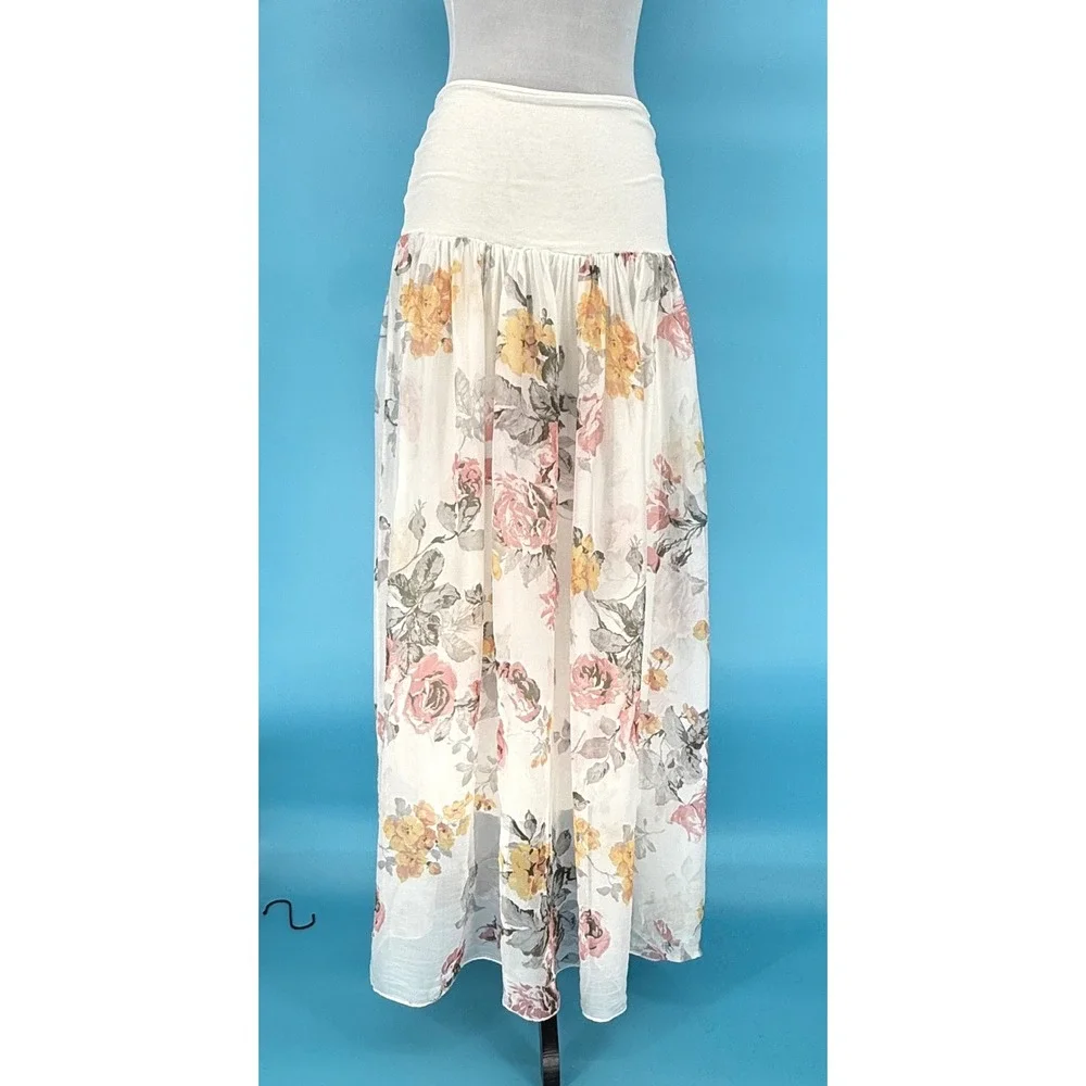 Lola Italy Silk Strapless Floral Maxi Dress White Pastel Floral Size M NWT Bride - Picture 4 of 12